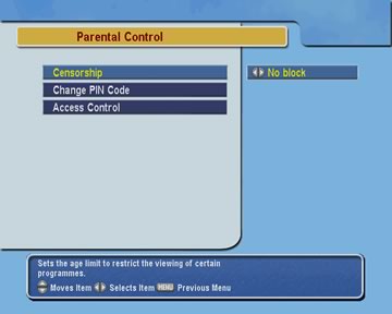 Parental control menu